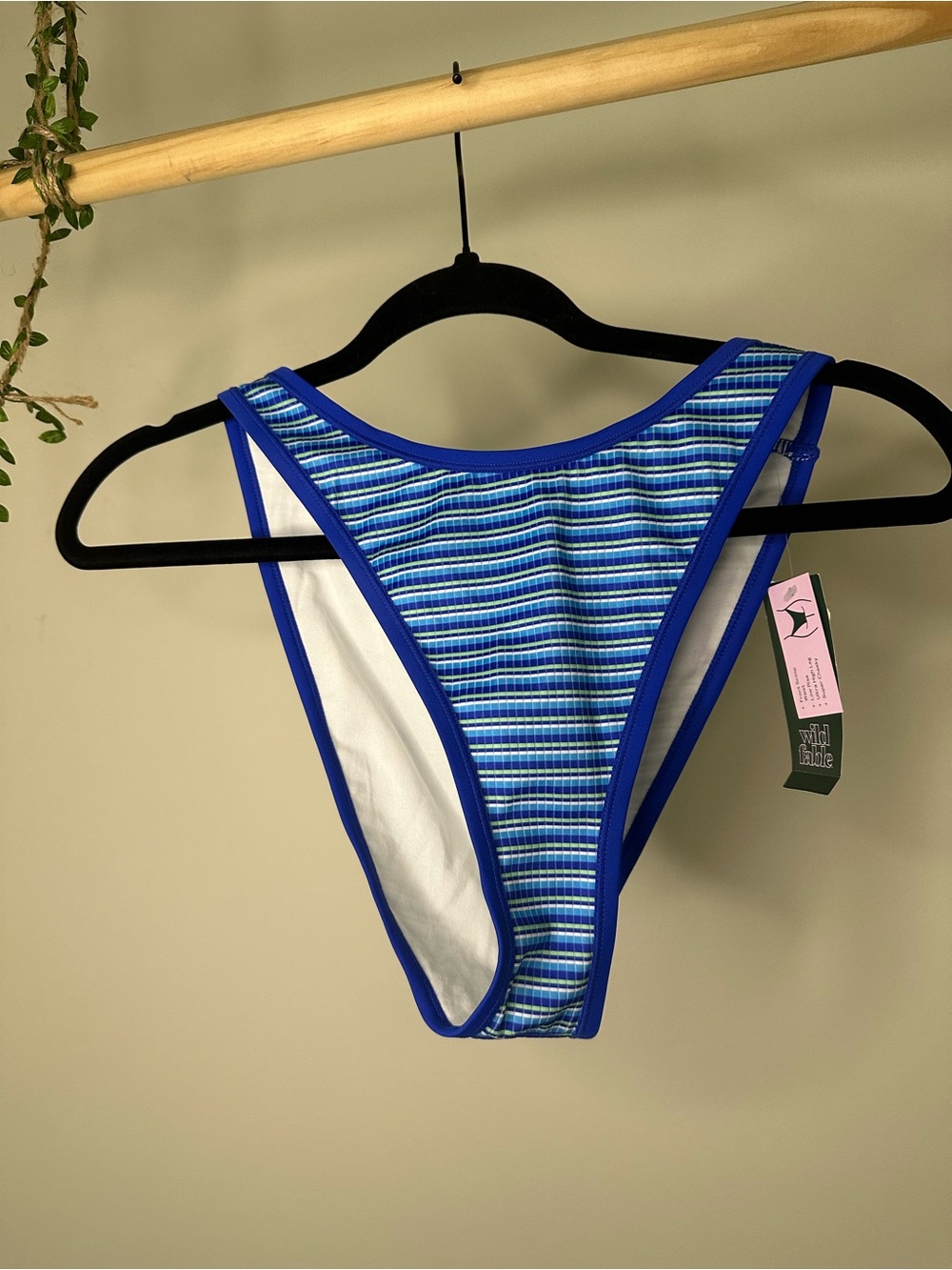 Wild Fable Blue Striped Ribbed Low Rise High Leg Super Cheeky Bikini Bottom